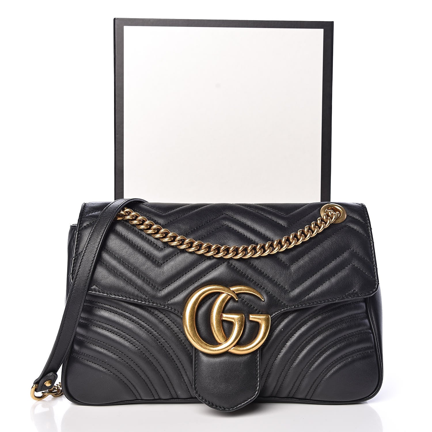 Gucci Calfskin Matelasse Medium GG Marmont Shoulder Bag Black 11 of 11