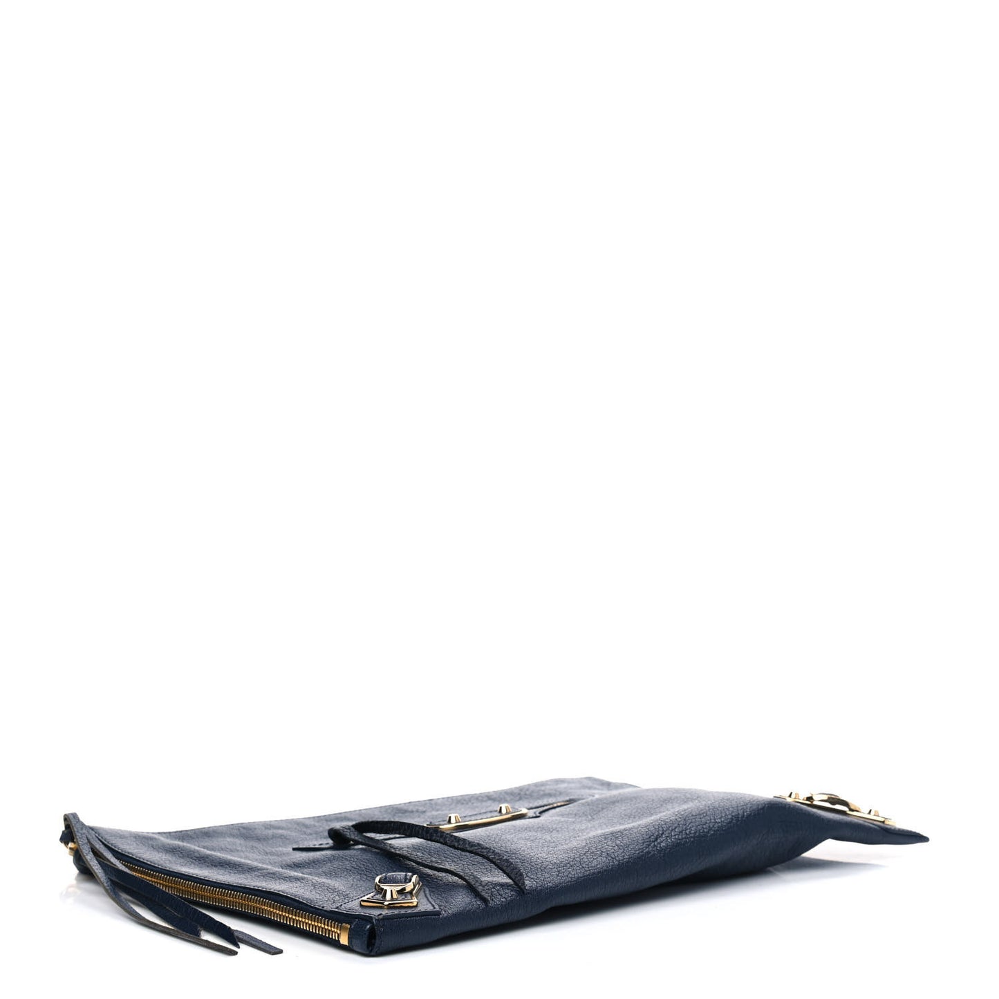 Chevre Gold Metallic Edge Hardware Pouch Bleu Nuit