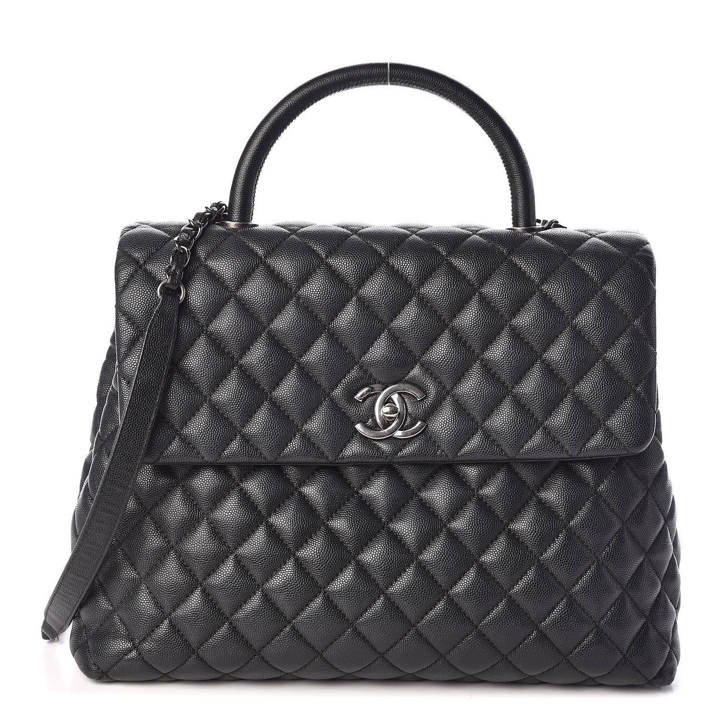 Caviar Quilted Large Coco Handle Flap Grey