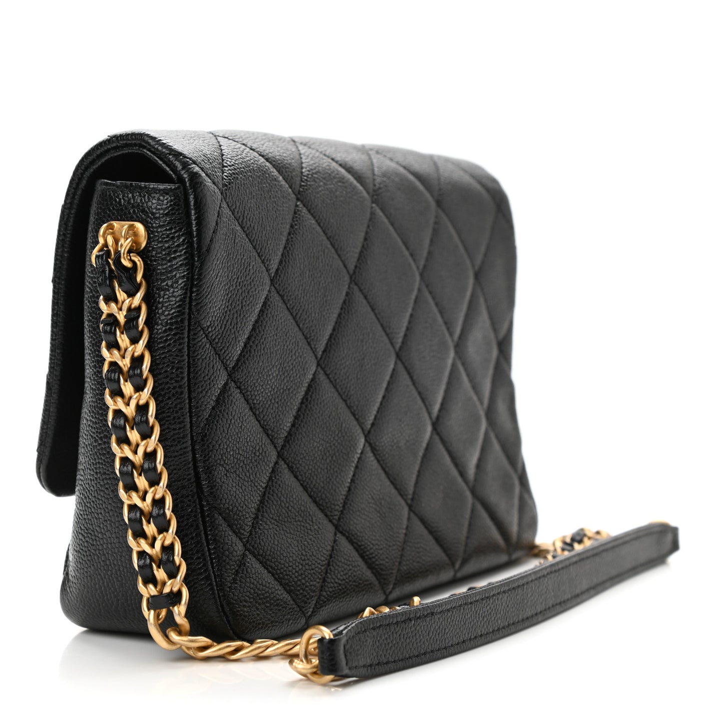 Shiny Caviar Quilted Small Chain Melody Flap Black