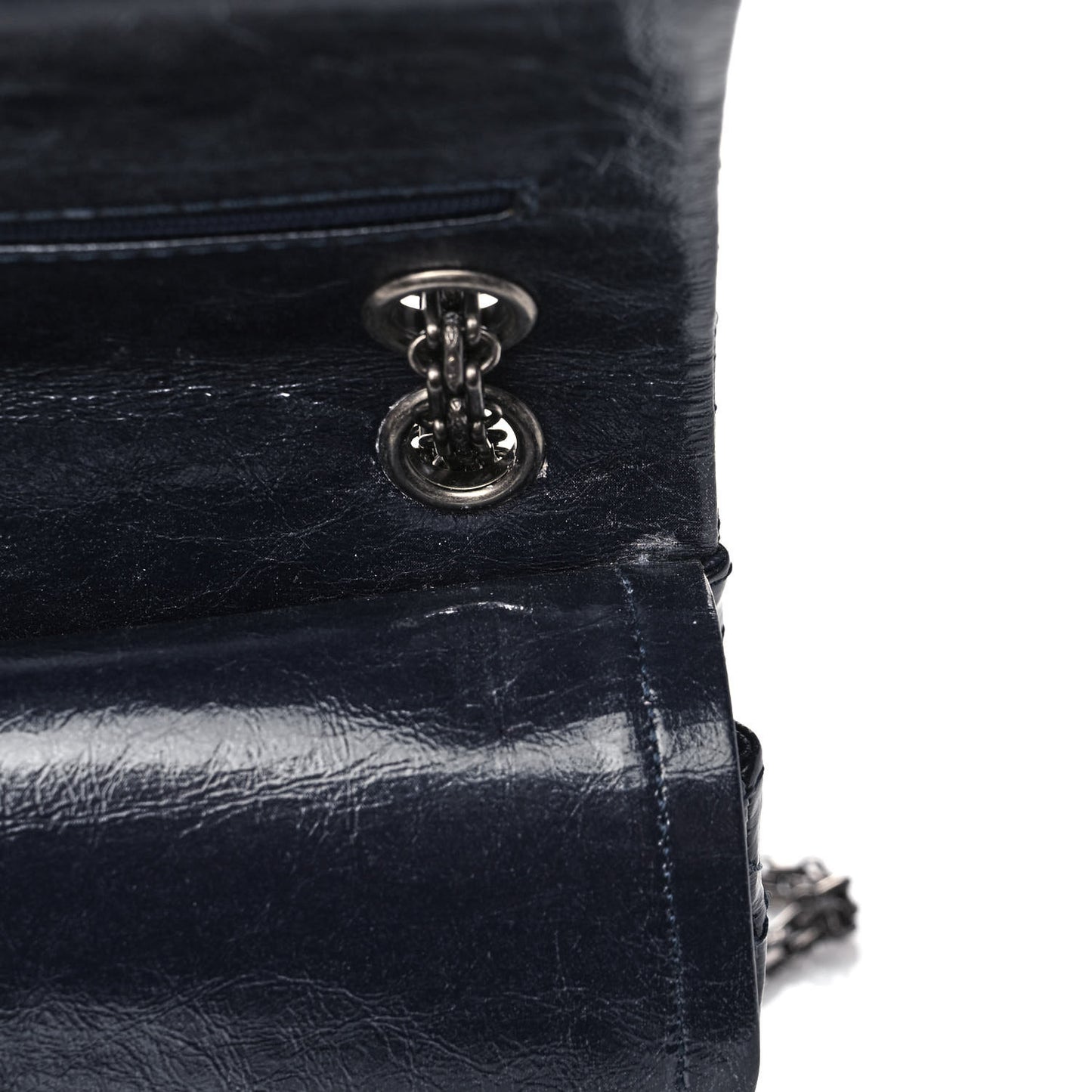 Distressed Patent Quilted 2.55 Reissue 225 Flap Navy