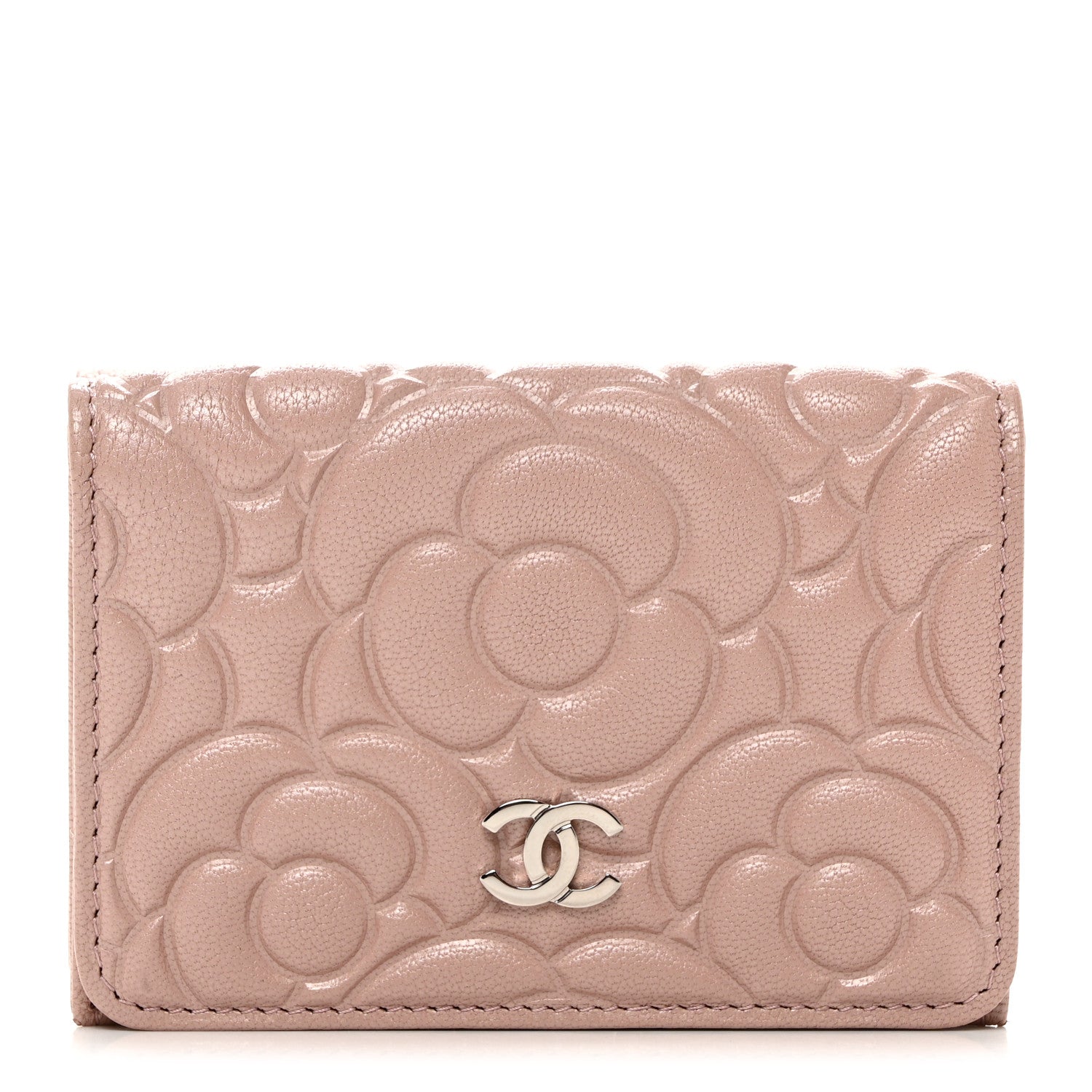 Chanel Goatskin Camellia Embossed Compact Wallet Light Pink 1 of 8