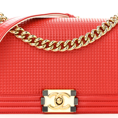Chanel Lambskin Embossed Medium Boy Cube Flap Red 9 of 11