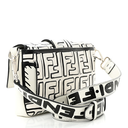 Fendi X JOSHUA VIDES Nappa FF Embossed Belt Baguette Bag White Black 3 of 11