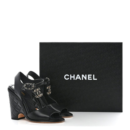 Chanel Lambskin Quilted Chain CC Wedge Sandals 36 Black 9 of 9