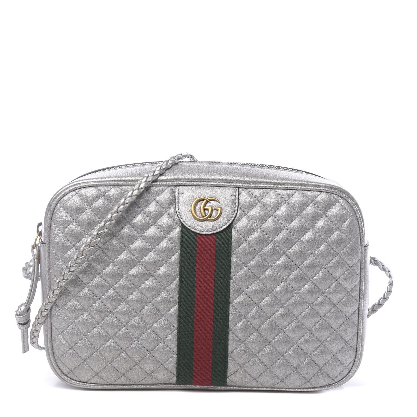 Laminated Nappa Web Trapuntata Small GG Shoulder Bag Argento