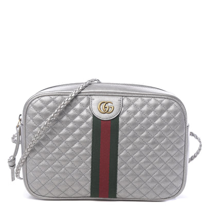 Gucci Laminated Nappa Web Trapuntata Small GG Shoulder Bag Argento 1 of 10