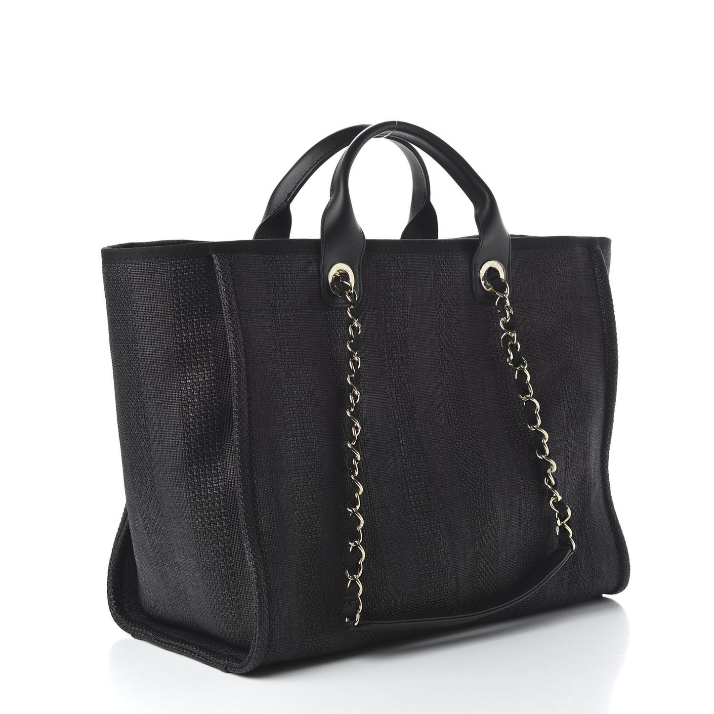Mixed Fibers Calfskin Striped Medium Deauville Tote Black