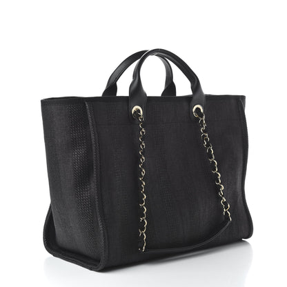 Chanel Mixed Fibers Calfskin Striped Medium Deauville Tote Black 4 of 12