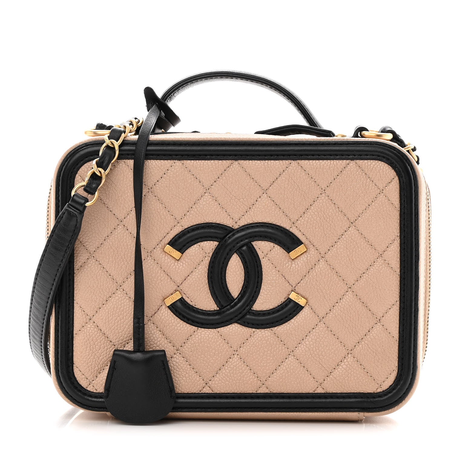 Chanel Caviar Quilted Medium CC Filigree Vanity Case Beige Black 1 of 19