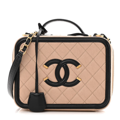 Chanel Caviar Quilted Medium CC Filigree Vanity Case Beige Black 1 of 19