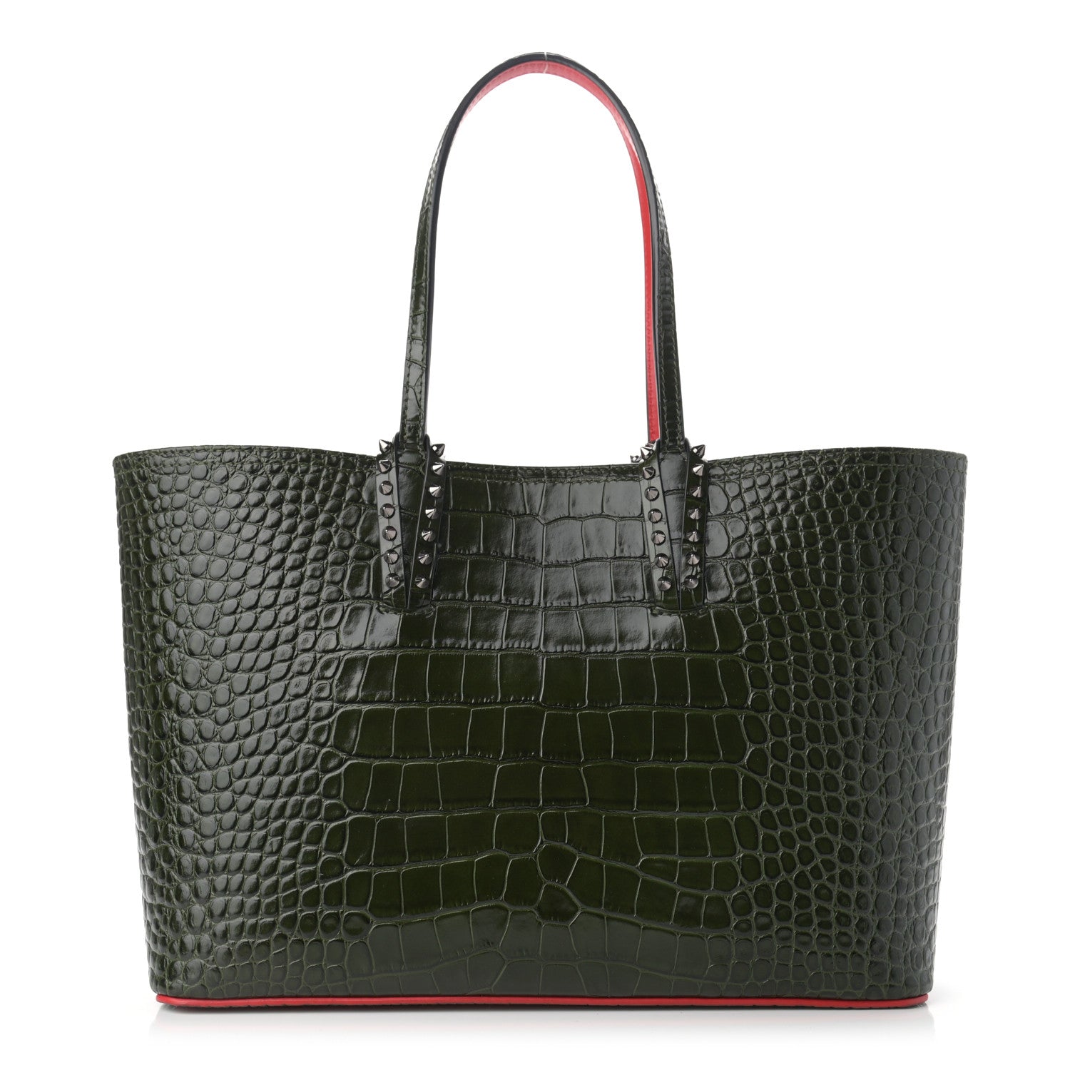 Christian Louboutin Calfskin Crocodile Embossed Spikes East West Cabata Tote Green 3 of 11
