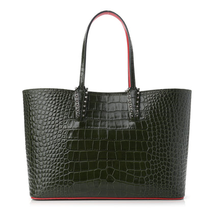 Christian Louboutin Calfskin Crocodile Embossed Spikes East West Cabata Tote Green 3 of 11