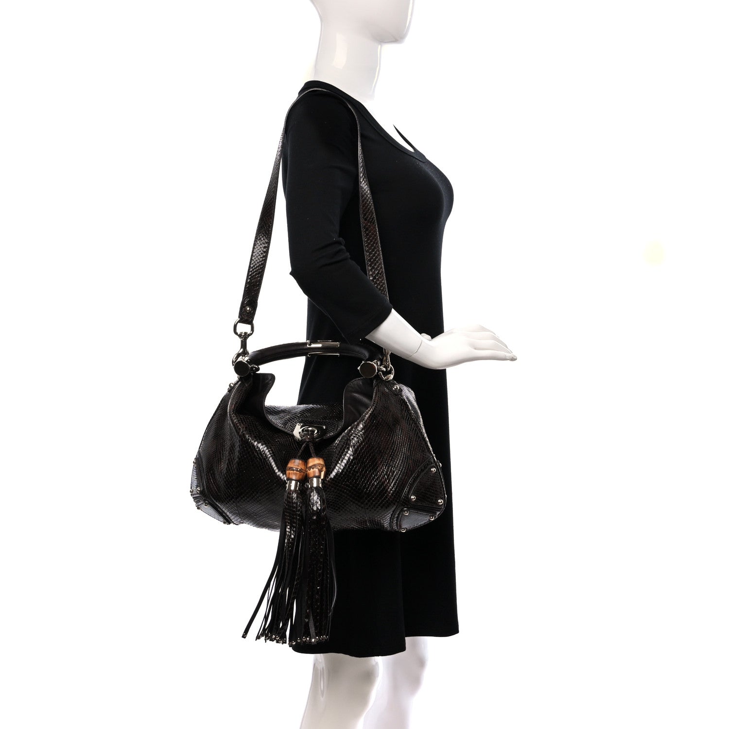 Gucci Snakeskin Medium Indy Top Handle Hobo Brown 2 of 9