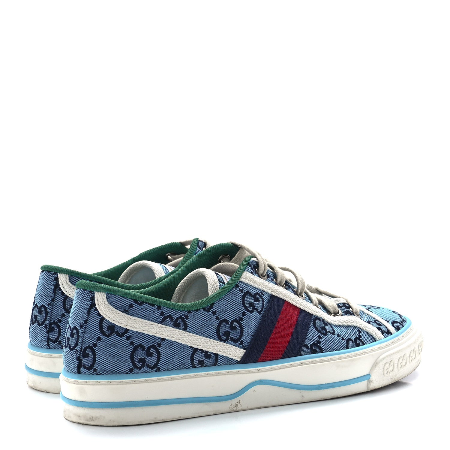 Gucci GG Monogram Multicolor Web Womens 1977 Tennis Sneakers 37.5 Light Blue Mystic White 4 of 8