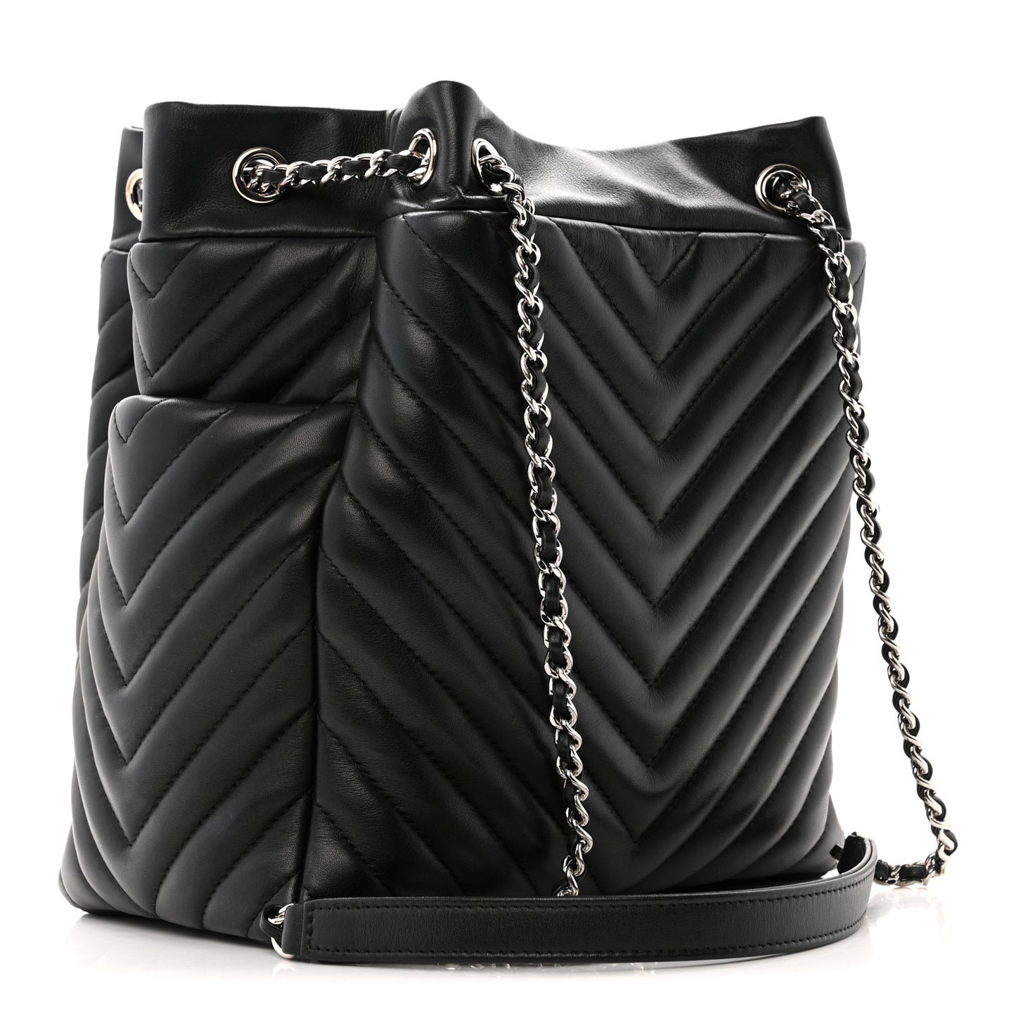 Lambskin Chevron Small Urban Spirit Drawstring Bag Black