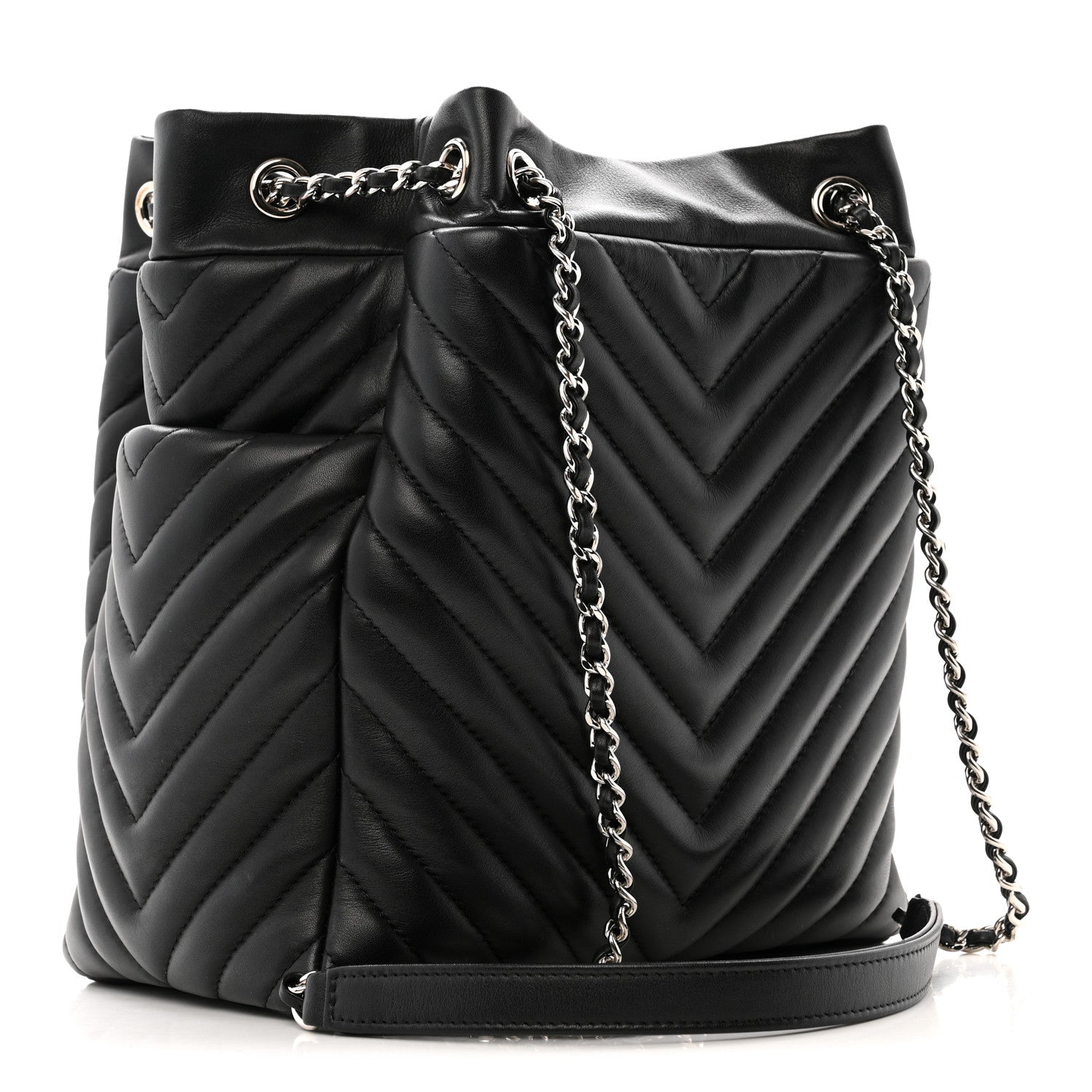 Chanel Lambskin Chevron Small Urban Spirit Drawstring Bag Black 3 of 12