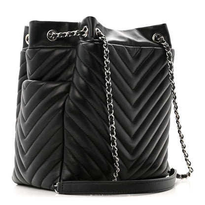 Chanel Lambskin Chevron Small Urban Spirit Drawstring Bag Black 3 of 12