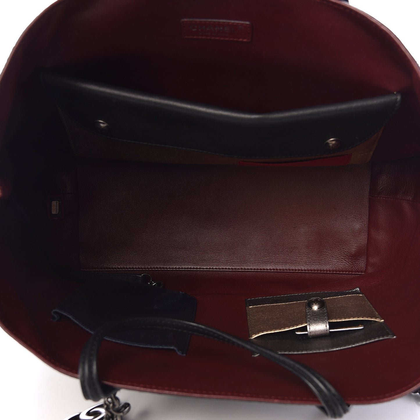Calfskin Stitched Large Shopping Tote Black