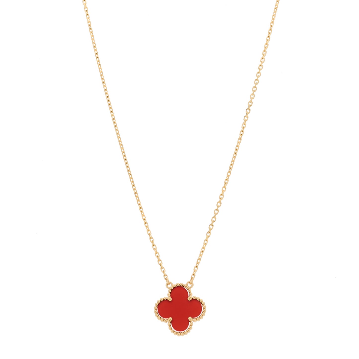 18K Yellow Gold Carnelian Vintage Alhambra Pendant Necklace