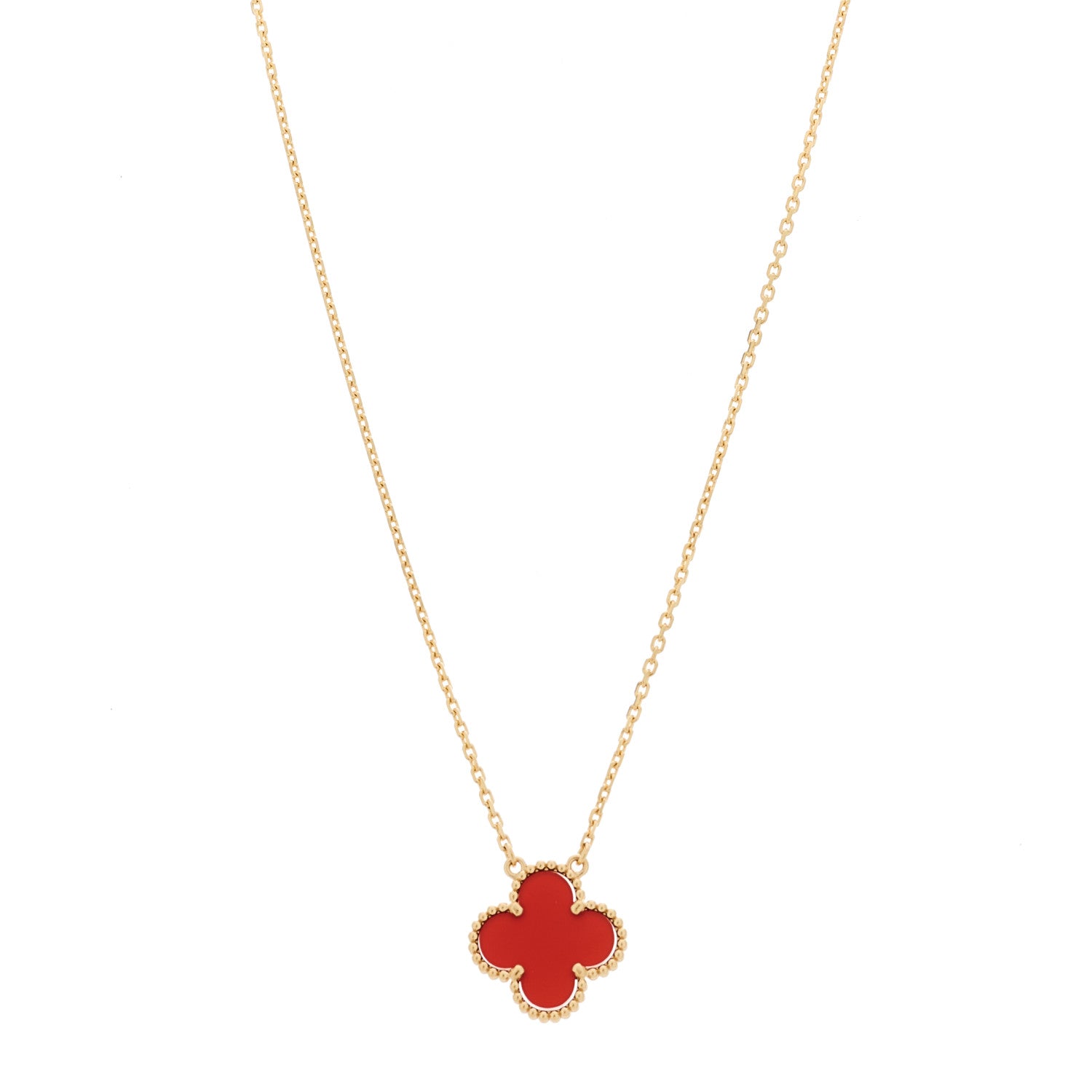 Van Cleef & Arpels 18K Yellow Gold Carnelian Vintage Alhambra Pendant Necklace 1 of 6