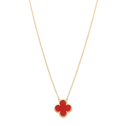 Van Cleef & Arpels 18K Yellow Gold Carnelian Vintage Alhambra Pendant Necklace 1 of 6
