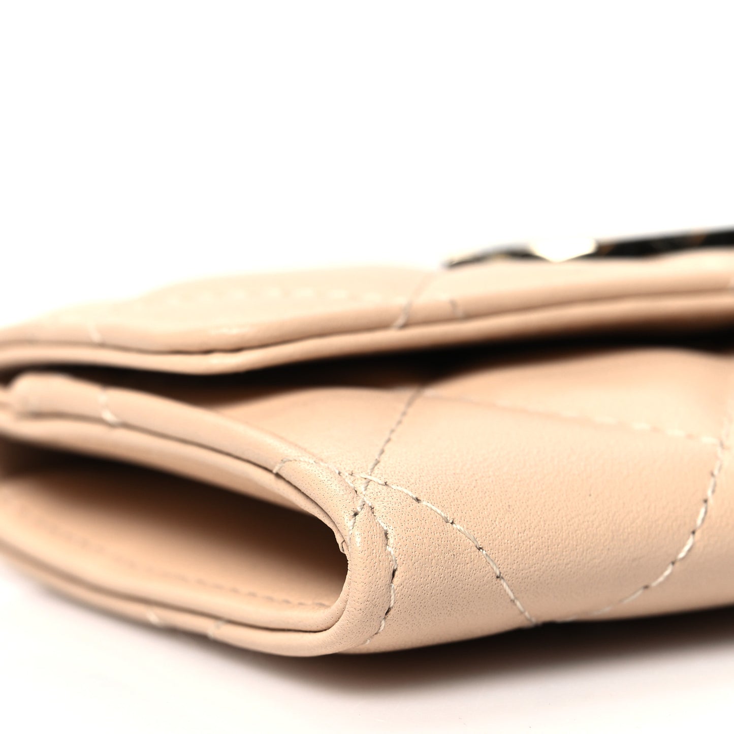 Lambskin Quilted Flap Card Holder Beige