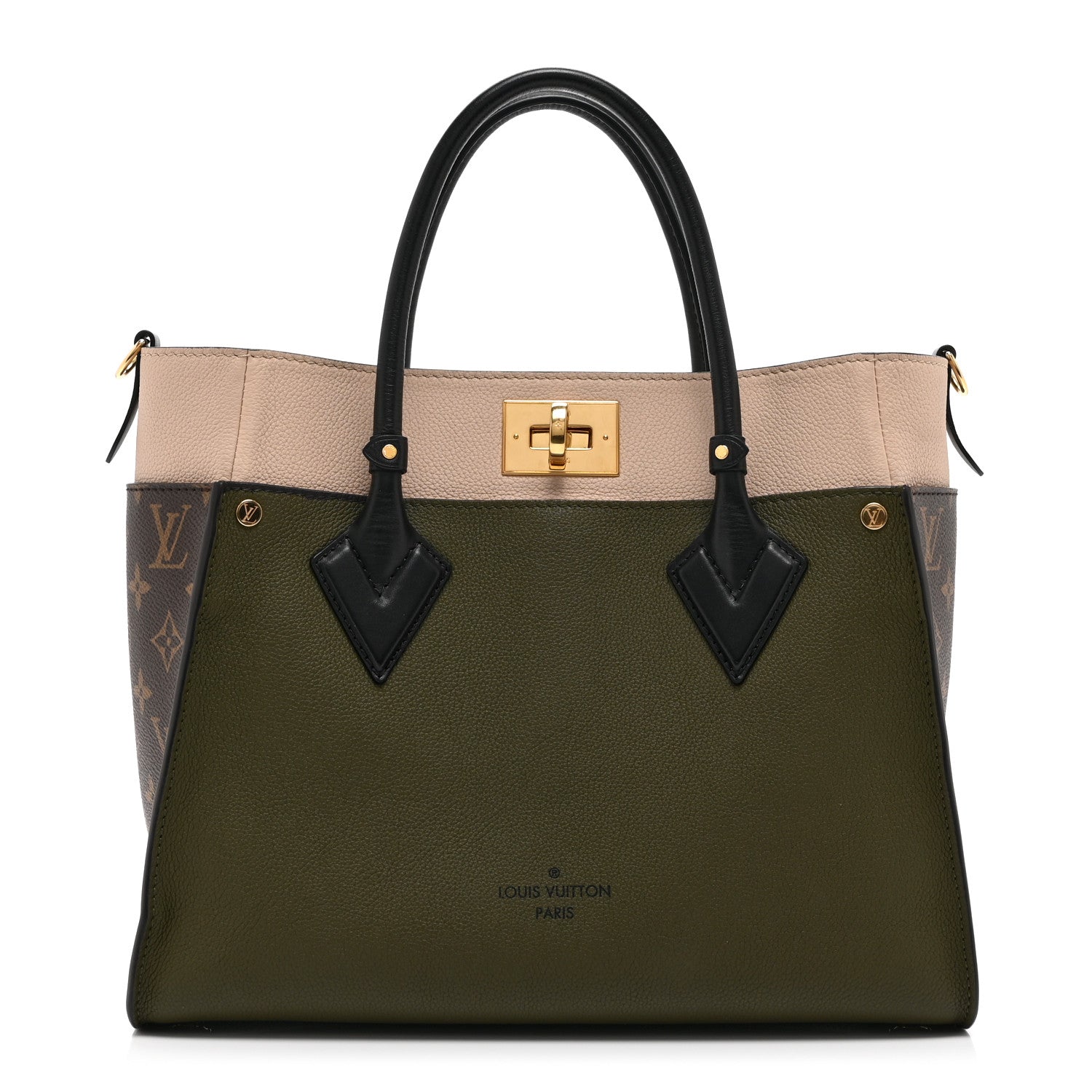 Louis Vuitton Calfskin Monogram On My Side MM Laurier Green Toffee Latte Beige 1 of 9