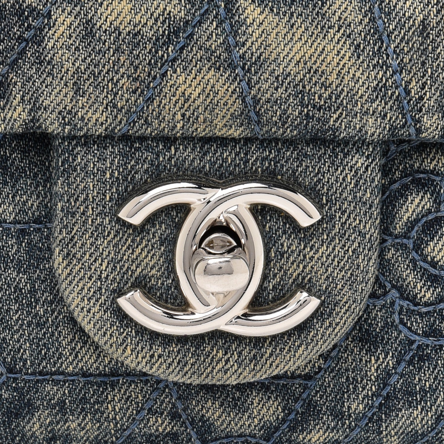 Chanel Denim Quilted Camellia Embroidered Medium Flap Blue 8 of 14