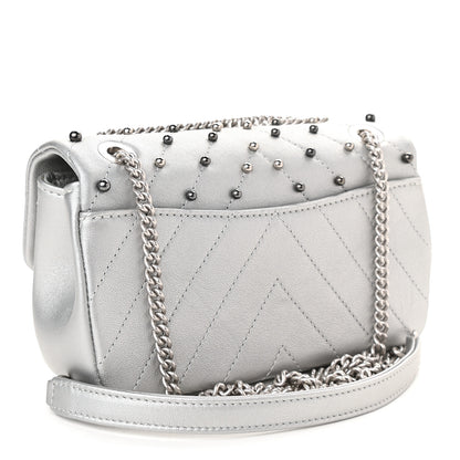Chanel Metallic Lambskin Chevron Quilted Studded Mini Rectangular Flap Silver 3 of 10