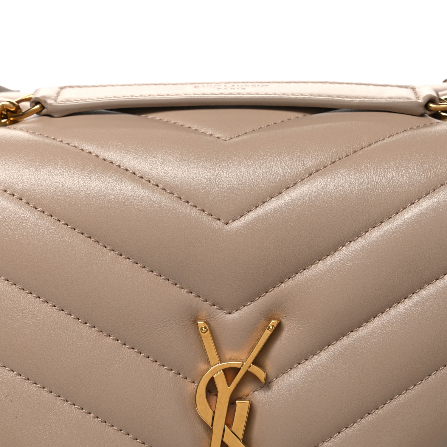 Saint Laurent Calfskin Y Quilted Monogram Medium Loulou Chain Satchel Dark Beige 8 of 11