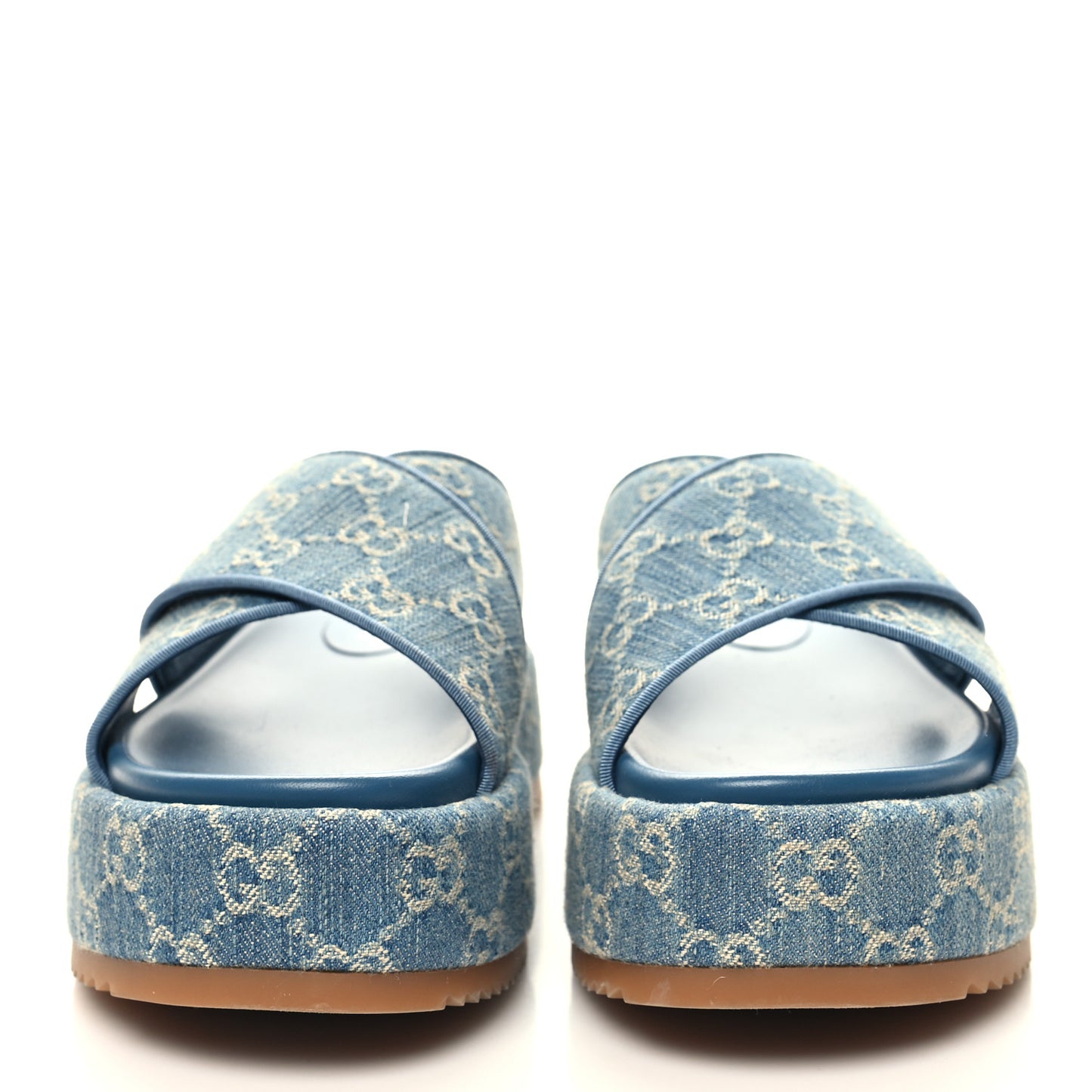 New Denim GG Monogram Angelina Platform 55mm Slide Sandals 38.5 Blue