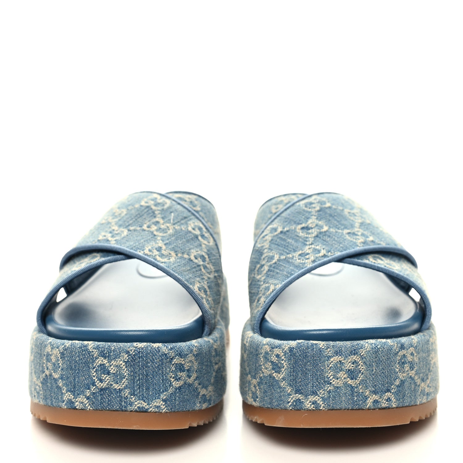 Gucci New Denim GG Monogram Angelina Platform 55mm Slide Sandals 38.5 Blue 2 of 8