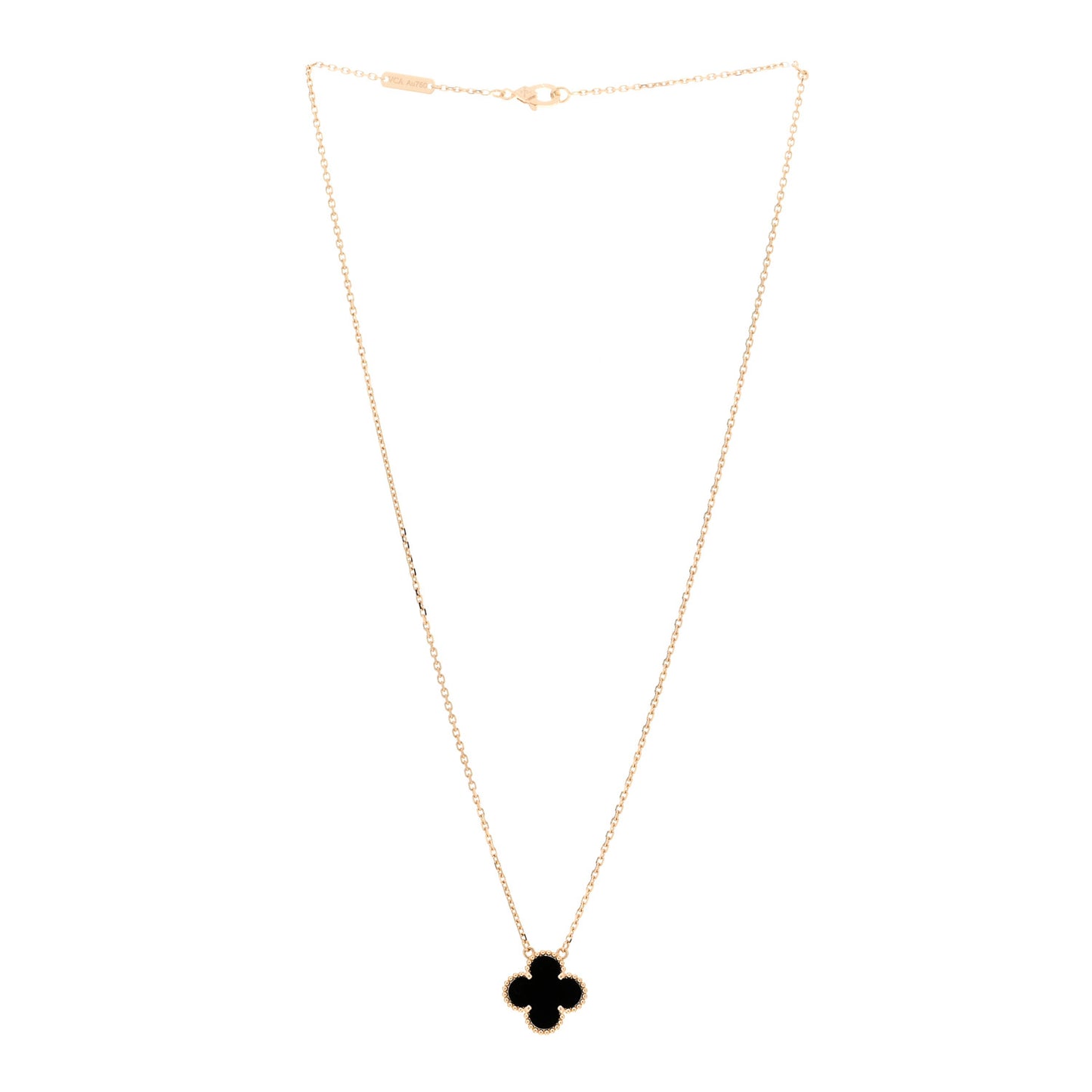 18K Yellow Gold Black Onyx Vintage Alhambra Pendant Necklace