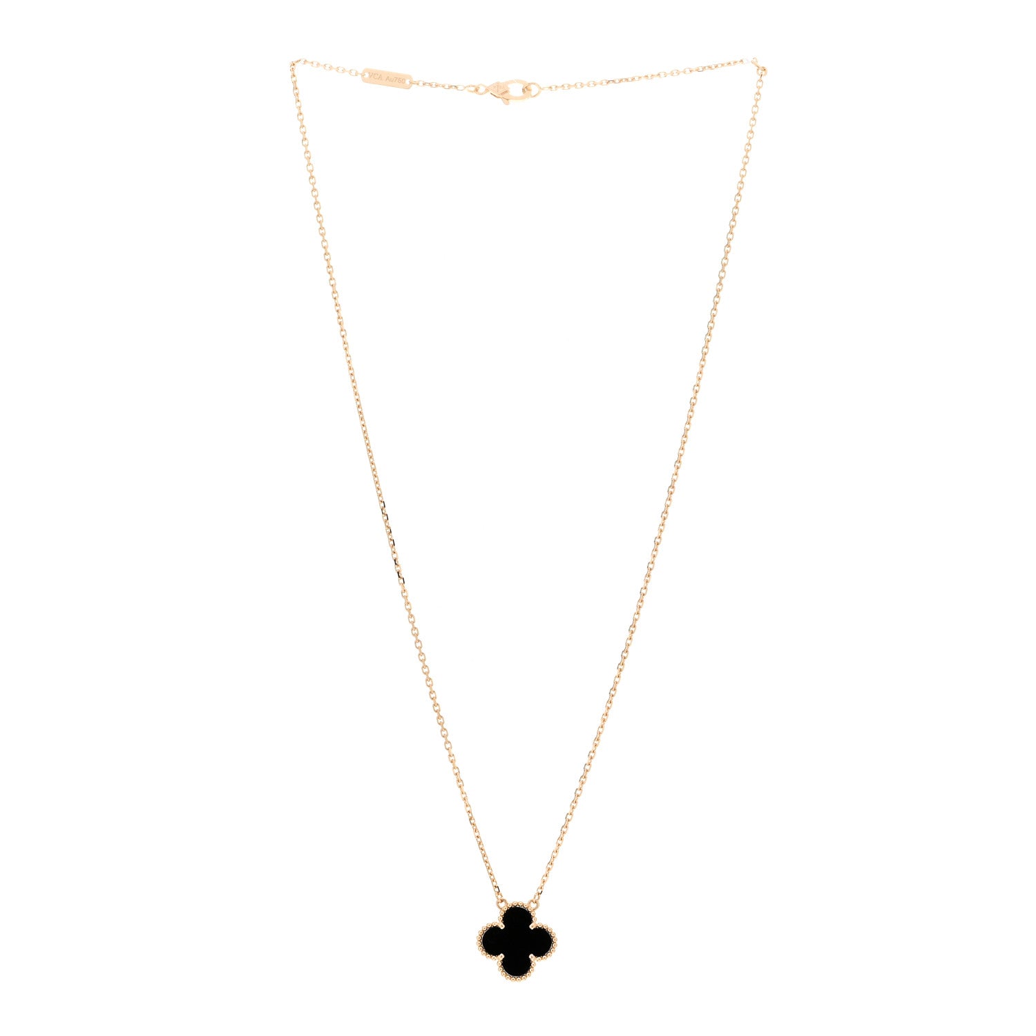 Van Cleef & Arpels 18K Yellow Gold Black Onyx Vintage Alhambra Pendant Necklace 3 of 6