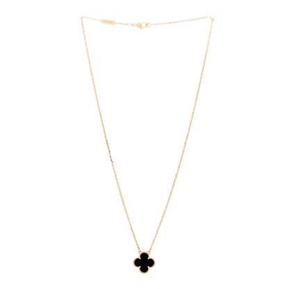 Van Cleef & Arpels 18K Yellow Gold Black Onyx Vintage Alhambra Pendant Necklace 3 of 6