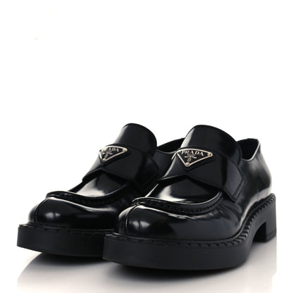 Prada Spazzolato Metal Triangle Logo 50mm Loafers 37 Black 3 of 9