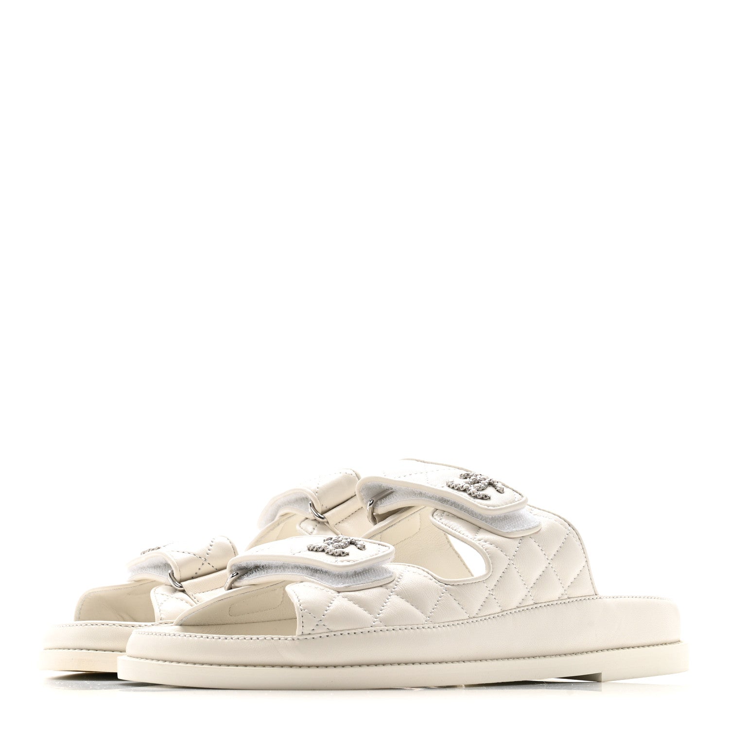 Chanel Lambskin Quilted Velcro Dad Chain CC Slide Sandals 39.5 White 4 of 11
