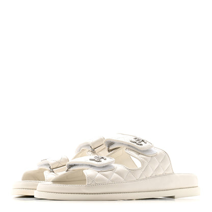 Chanel Lambskin Quilted Velcro Dad Chain CC Slide Sandals 39.5 White 4 of 11