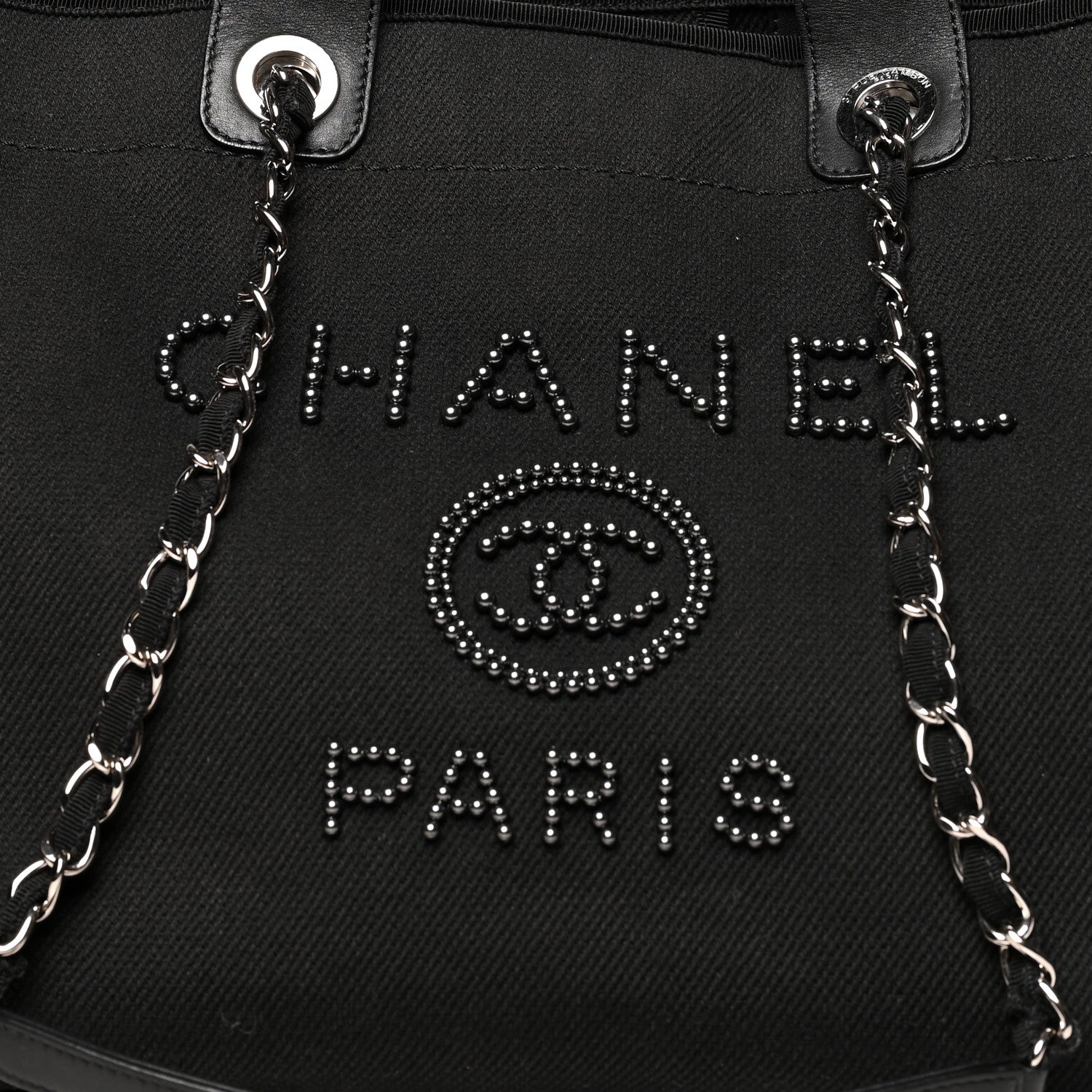 Chanel Canvas Pearl Medium Deauville Tote Black 8 of 13