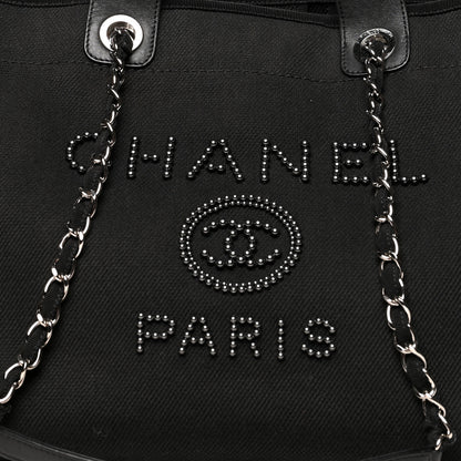 Chanel Canvas Pearl Medium Deauville Tote Black 8 of 13