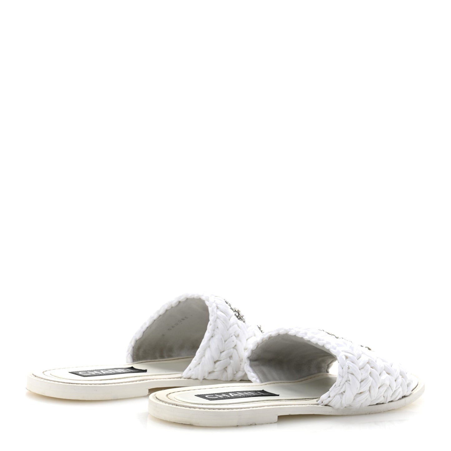 Raffia Crystal CC Mules Sandals 39 White
