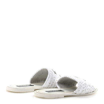 Chanel Raffia Crystal CC Mules Sandals 39 White 5 of 10
