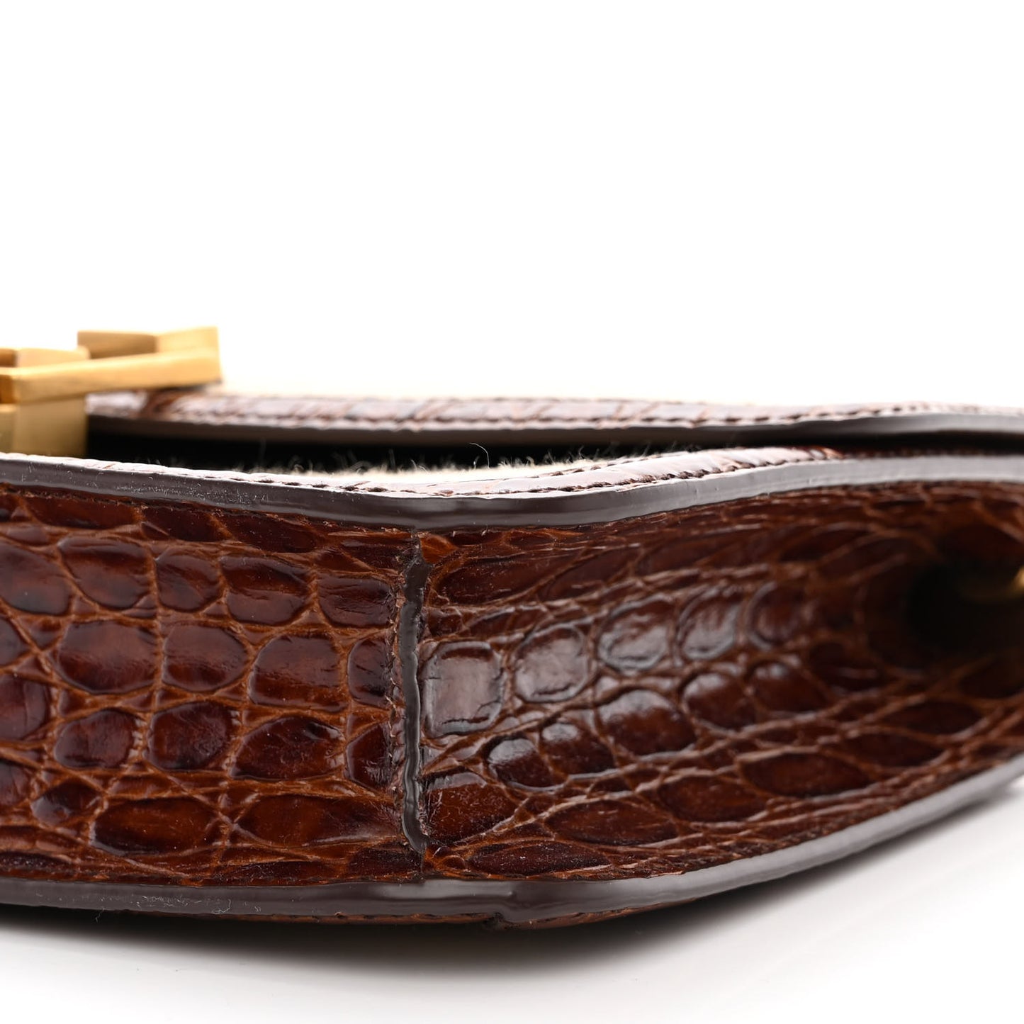 Linen Canvas Crocodile Embossed Carre Satchel Natural Brown