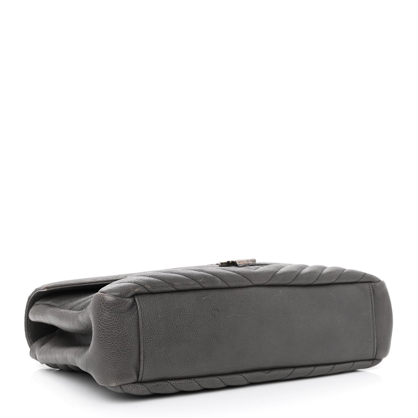 Sheepskin Matelasse Chevron Monogram Large College Satchel Dark Anthracite