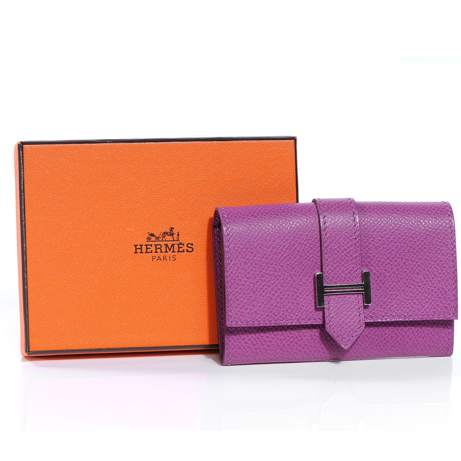 Hermes Veau Epsom Bearn Card Case Wallet Cyclamen 8 of 8