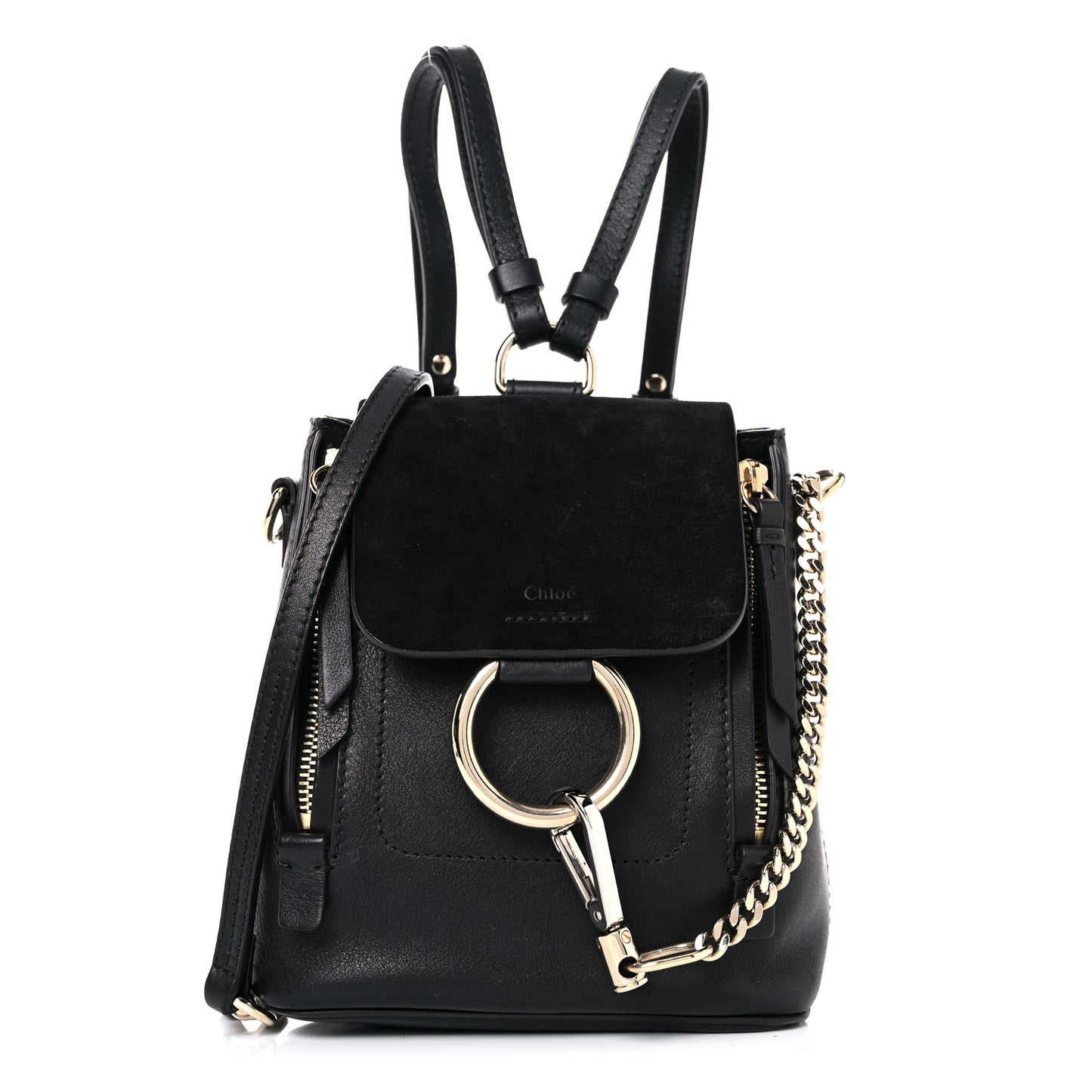 Suede Calfskin Mini Faye Backpack Black