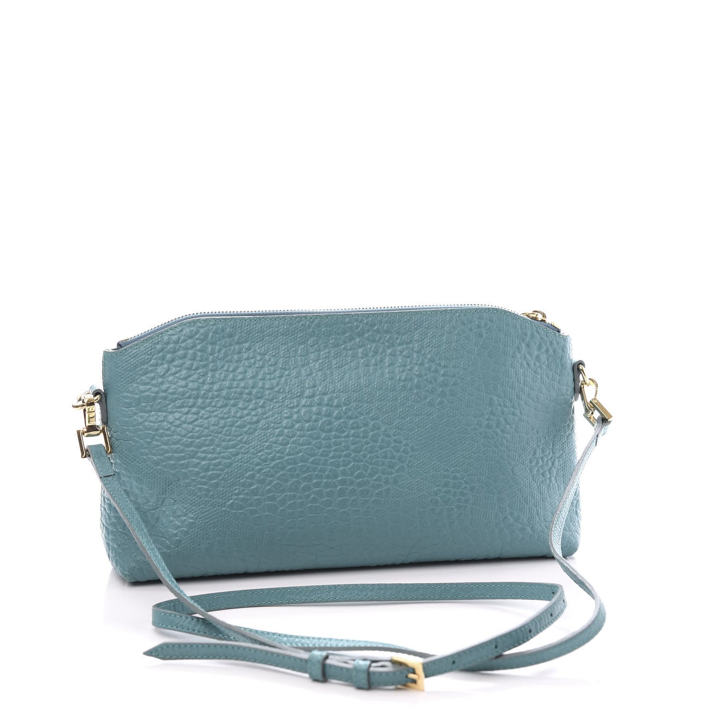 Signature Grain Calfskin Check Embossed Small Chichester Crossbody Clutch Bag Aqua Green