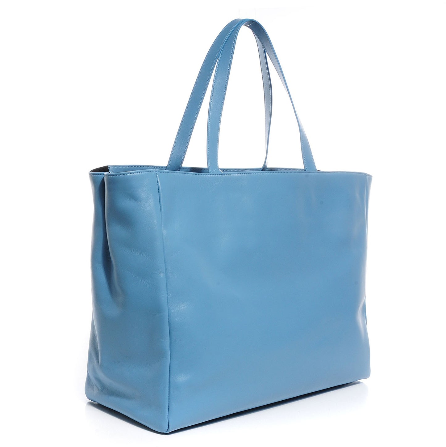 Leather Reversible East West Shopper Tote Sky Blue