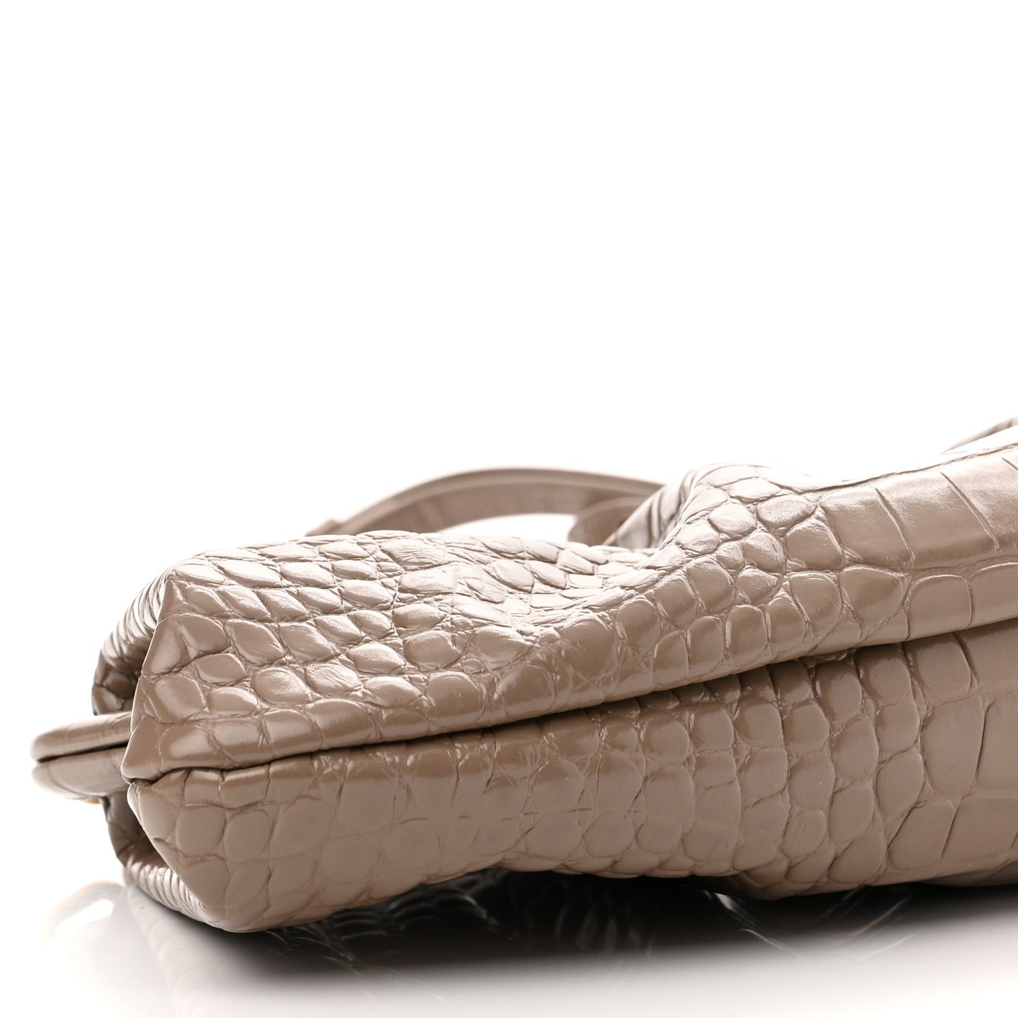 Shiny Supple Calfskin Logo Crocodile Embossed XL Cloud Clutch Mink Grey White